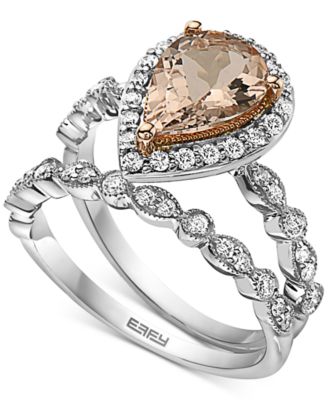 EFFY Collection - Morganite (1-1/3 ct. t.w.) & Diamond (3/8 ct. t.w.) Bridal Set in 14k White Gold & 14k Rose Gold