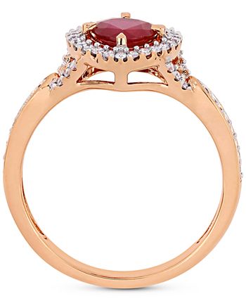 Macy's - Ruby (1 ct. t.w.) & Diamond (1/4 ct. t.w.) Heart Halo Ring in 14k Rose Gold
