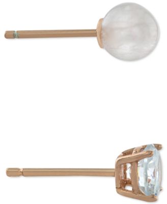 2-Pc. Cubic Zirconia & Rose Quartz Stud Earrings in Rose Gold-Plated Sterling Silver, Created for Macy's