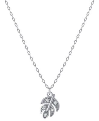 Giani Bernini - Cubic Zirconia Leaf Pendant Necklace in Sterling Silver, 16" + 2" extender