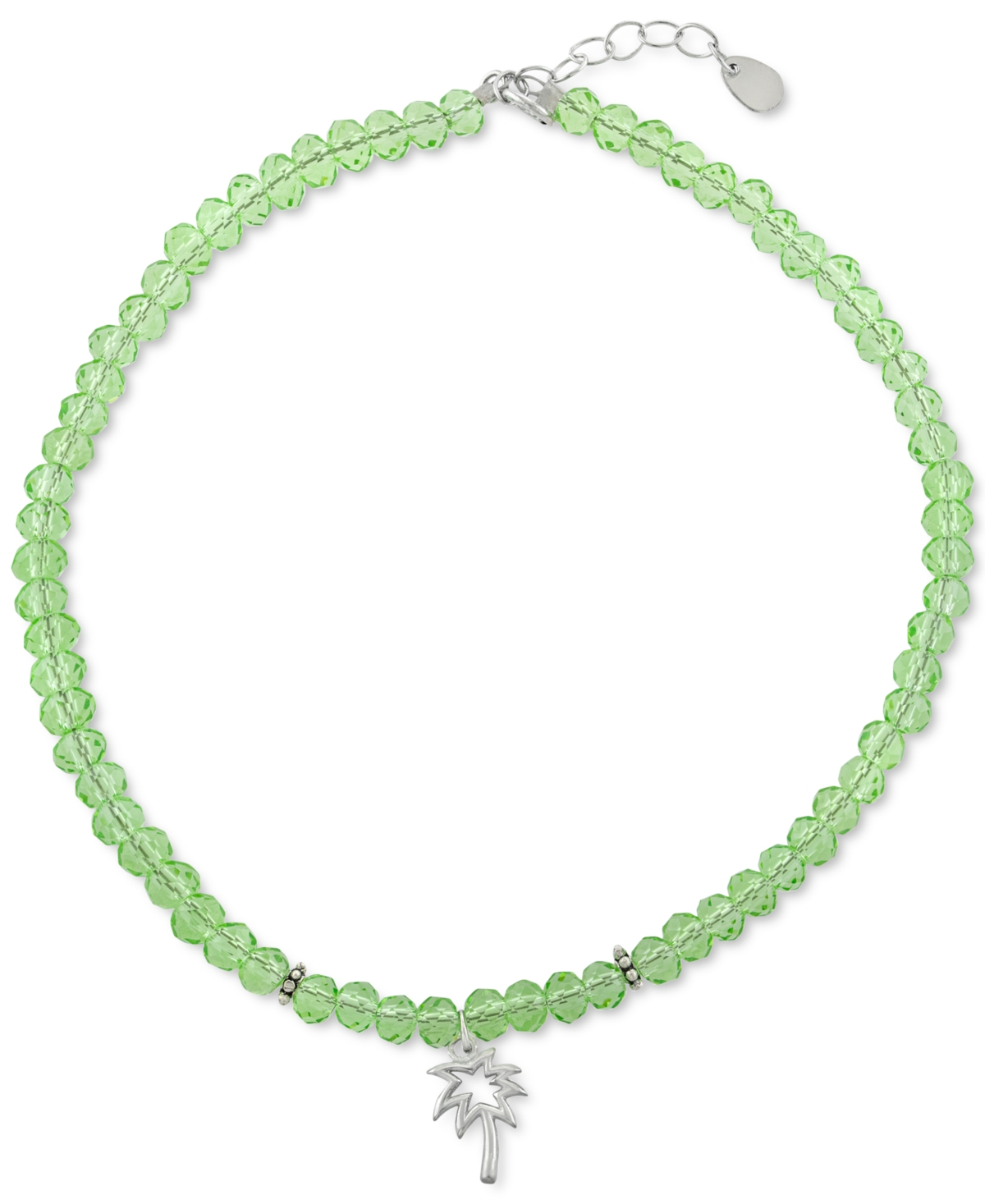 Green Crystal Bead Palm Tree Ankle Bracelet in Sterling Silver, Created for Macy's - Green Crystal