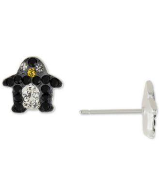 Macy's - Black, White & Yellow Crystal Pav&eacute; Penguin Stud Earrings in Sterling Silver
