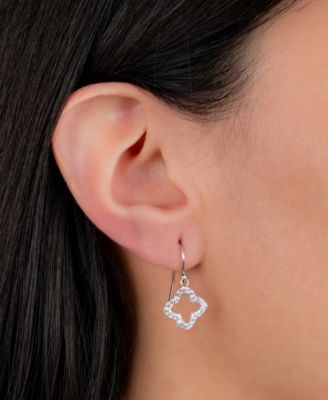 Crystal Pav&eacute; Clover Drop Earrings in Sterling Silver