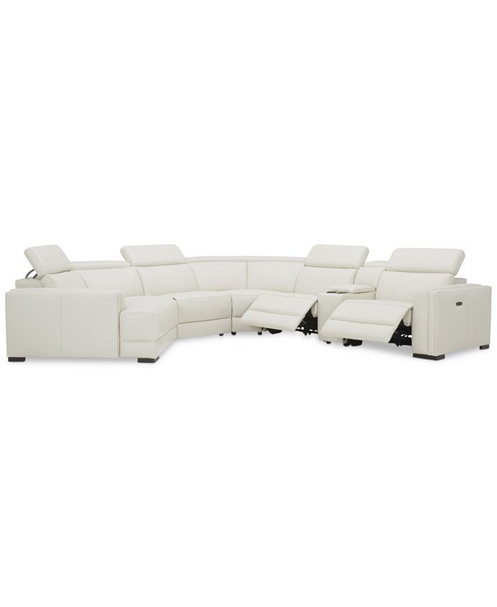 Furniture 6Pc. Leather Sofa with 2 Power Motion Recliners and