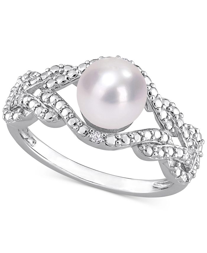 Macy's - Cultured Freshwater Pearl (7mm) & Diamond Accent Openwork Ring in Sterling Silver