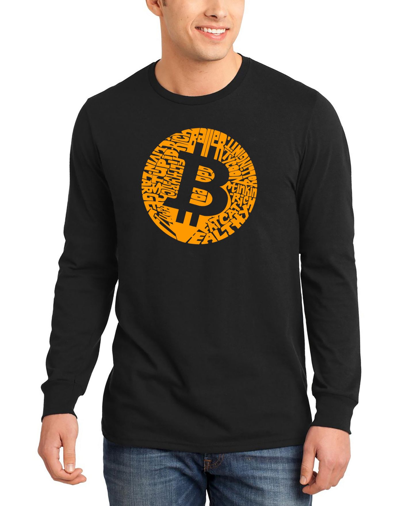 Мужская футболка LA Pop Art Bitcoin Word Art Long Sleeve, цвет: Чёрный — фото 1