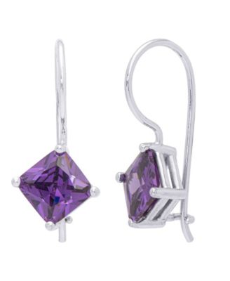 Simulated Gemstone Square Lever Back Silver Plate Earrings
