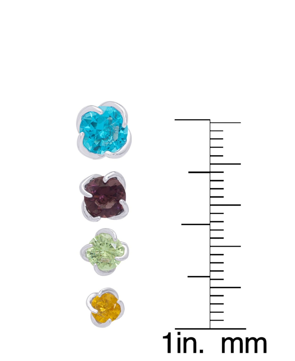 Color Round Stud Silver Plate Earrings, Set of 4 - Multi