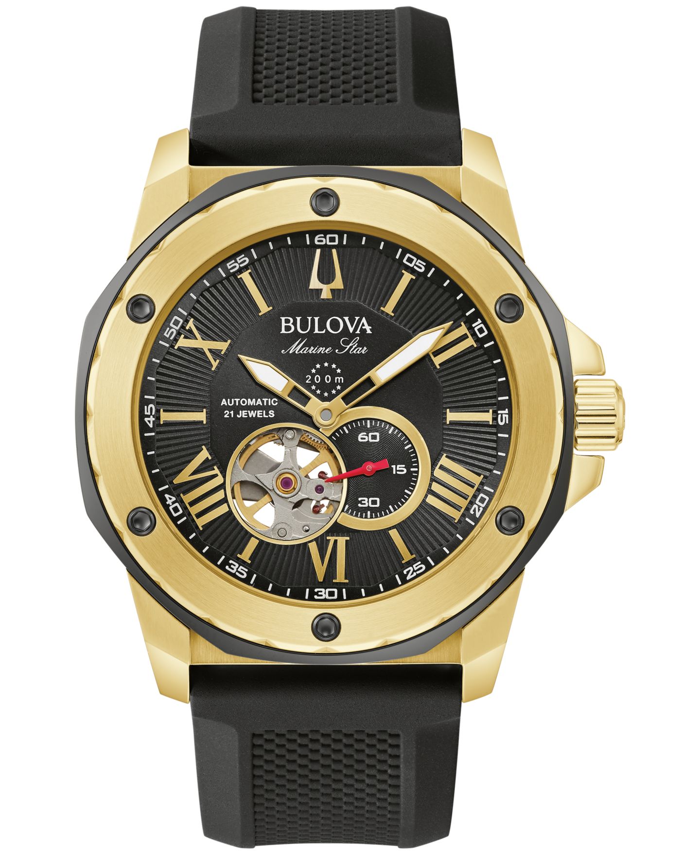 Мужские часы Bulova Automatic Marine Star Black Silicone Strap Watch 45mm — фото 1