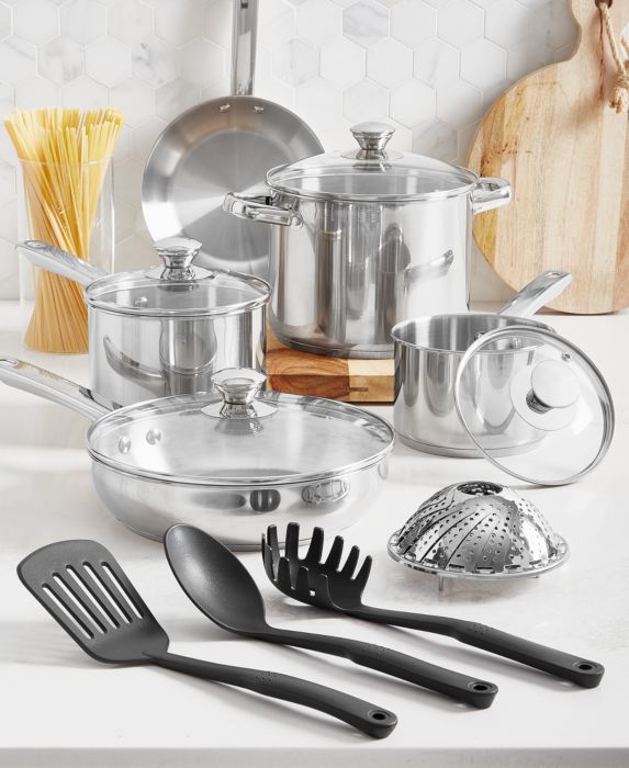 Tools of the Trade Stainless Steel 13-Pc. Cookware Set, Black