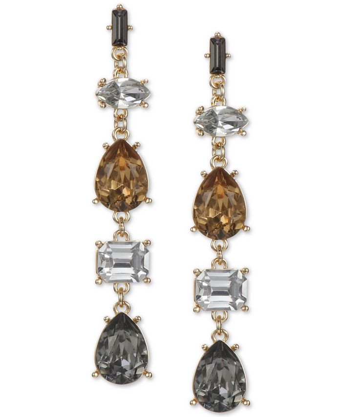 INC International Concepts GoldTone MultiStone Linear Drop Earrings