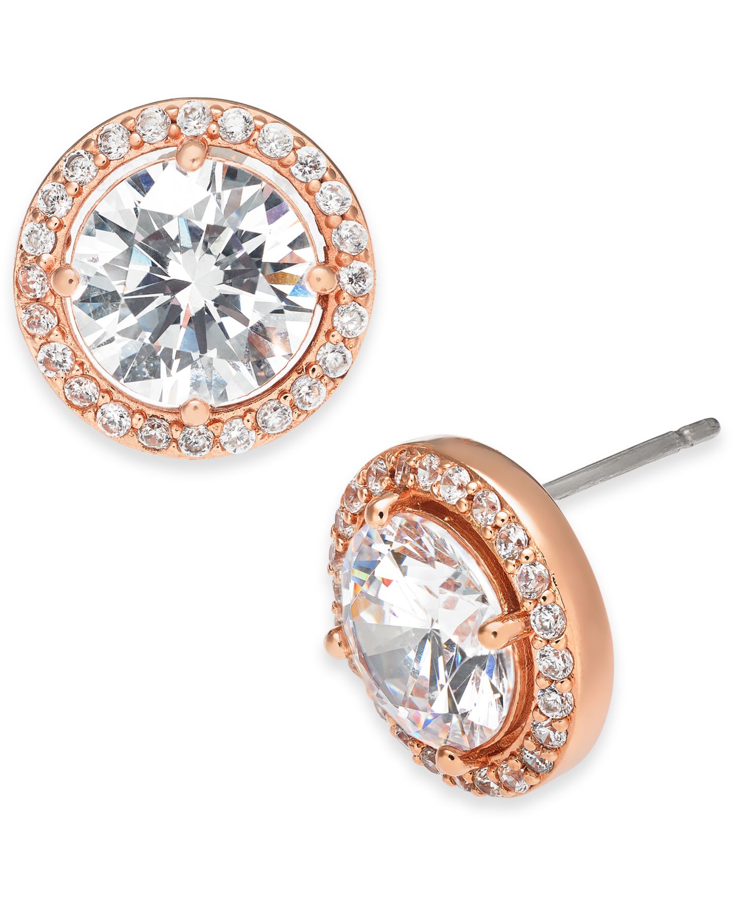 Rose Gold-Tone Crystal and Pav&eacute; Round Stud Earrings