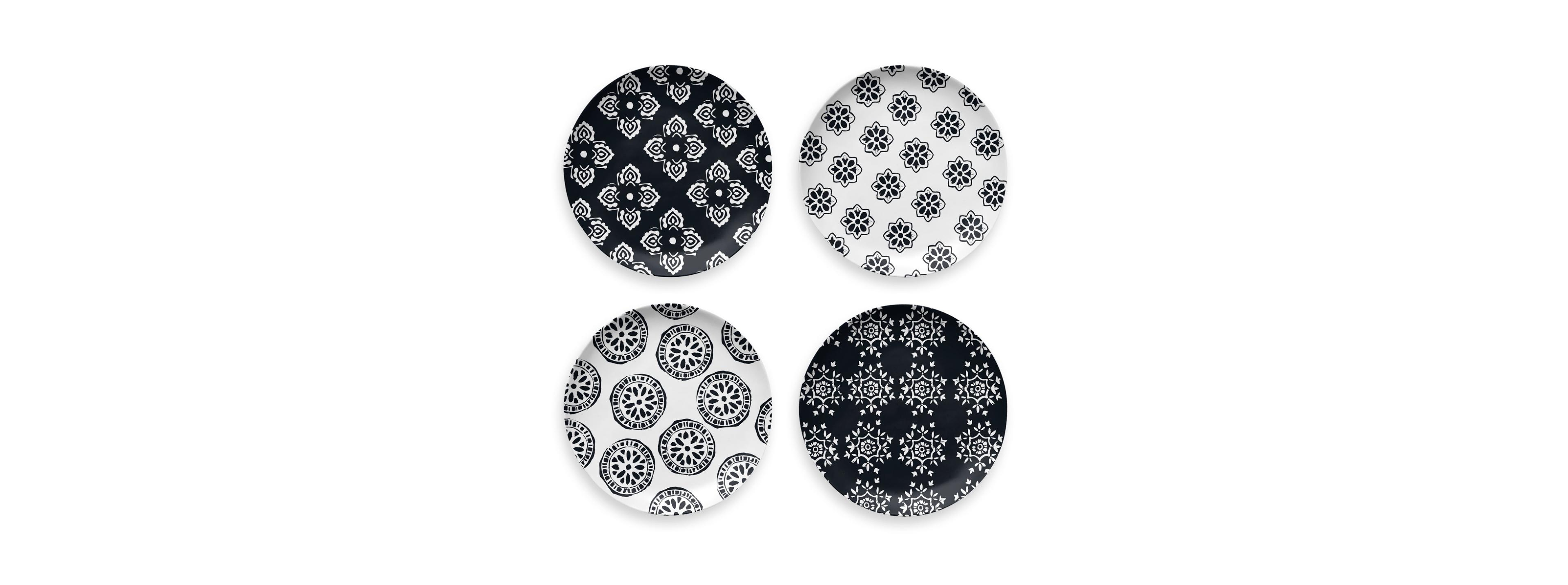 Abode Homewares Black Medallion Melamine Salad Plates, Set of 4