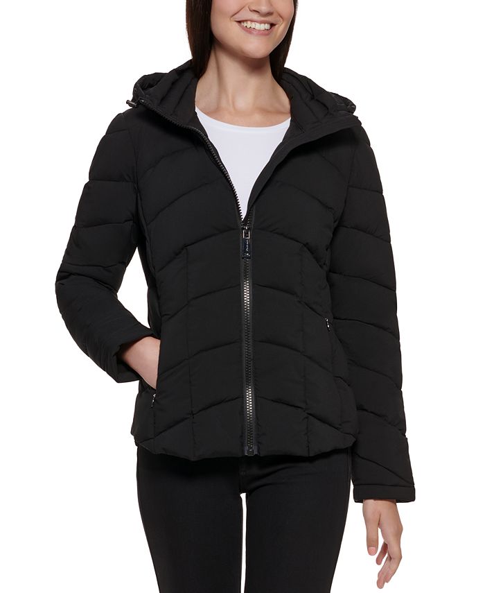 Calvin Klein Women's Hooded Stretch Packable Puffer Coat, Created for ...