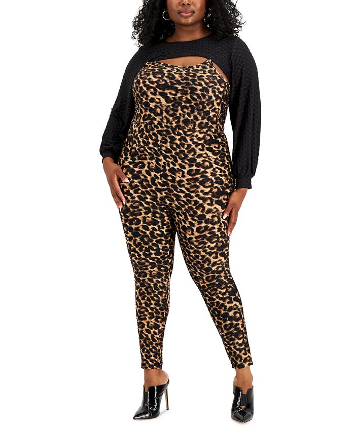 FULL CIRCLE TRENDS Trendy Plus Size Cutout Leopard-Print Jumpsuit - Macy's