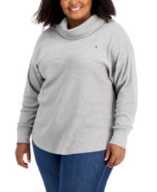 Plus Size Cotton Waffle-Knit Turtleneck Top