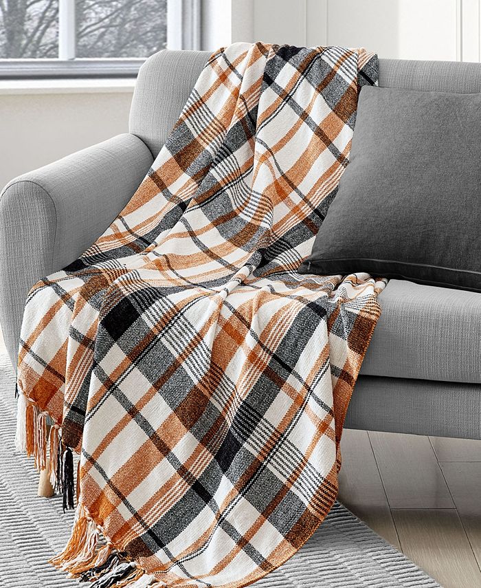 Lacourte Trick or Treat Plaid Chenille Halloween Throw, 50" x 60" Macy's