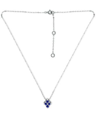 Imitation Blue Sapphire Cluster Pendant Necklace, 16" + 2" extender
