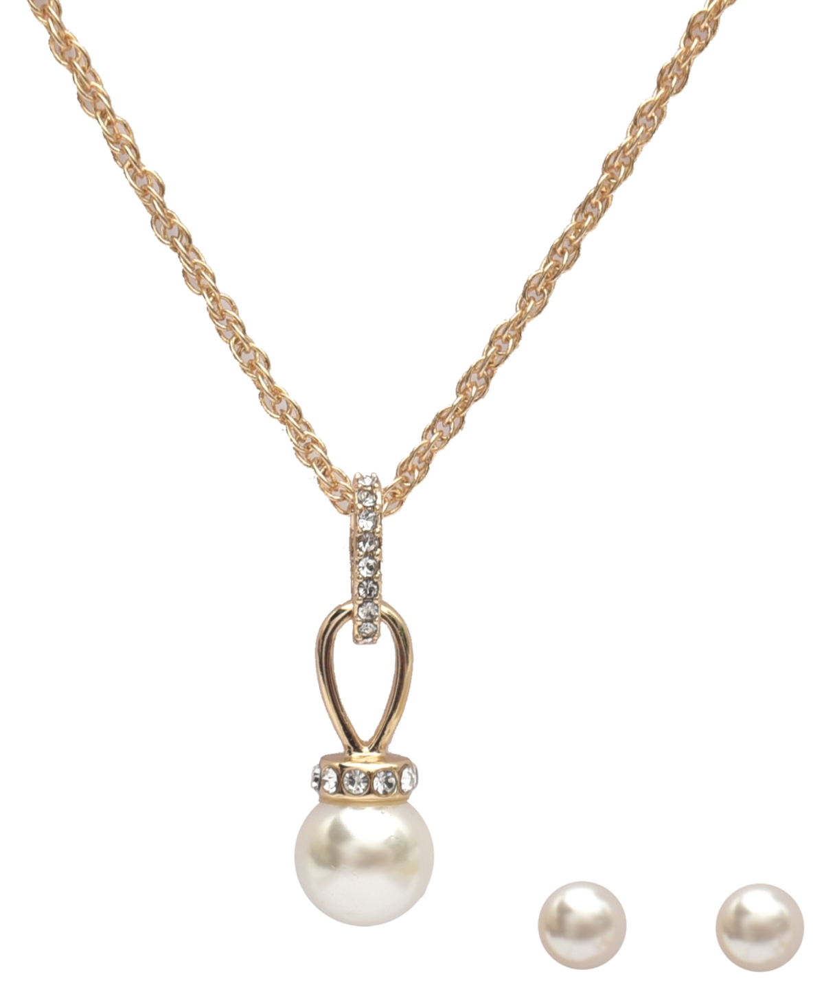 Charter Club Gold-Tone Pave & Imitation Pearl Pendant Necklace & Stud Earrings Set, Created for Macy's