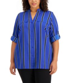 Plus Size Striped Roll-Tab Shirt