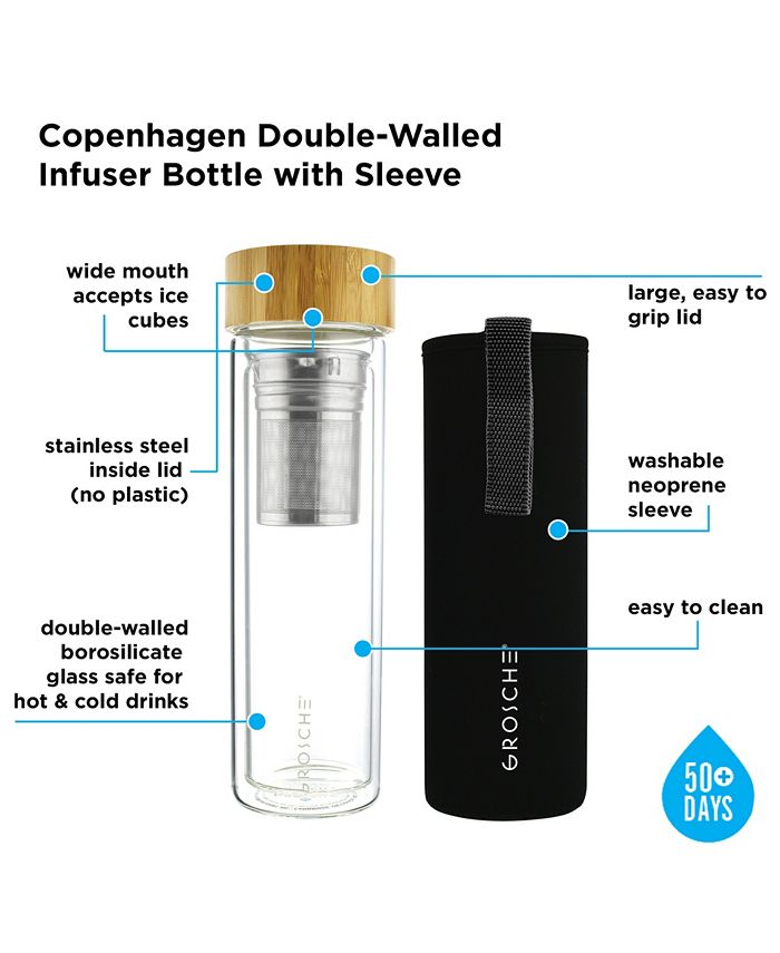 GROSCHE Copenhagen Double Walled Glass Tea Infuser Water Bottle