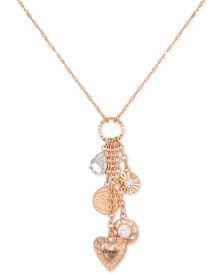 Gold-Tone Crystal & Logo Heart Long Multi-Charm Pendant Necklace, 32" + 2" extender