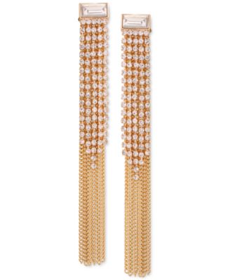 Gold-Tone Crystal & Chain Fringe Linear Drop Earrings