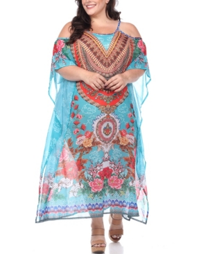 Shop White Mark Plus Size Sheer Maxi Caftan In Aqua