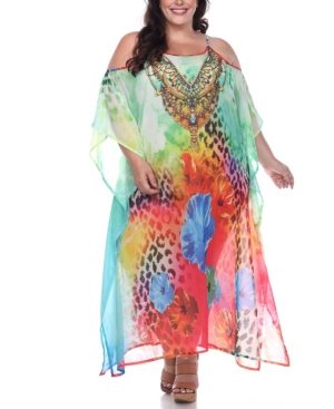 Shop White Mark Plus Size Sheer Maxi Caftan In Red