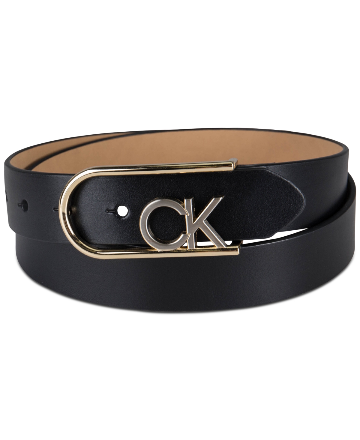 Calvin Klein Two-tone Monogram Buckle Leather Belt In Black