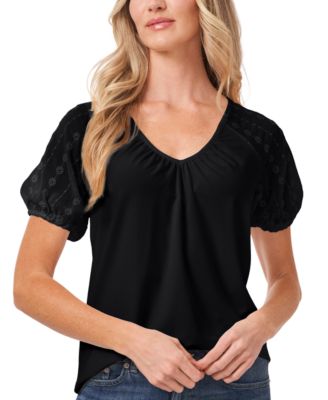 CeCe - Embroidered Puff-Sleeve Top