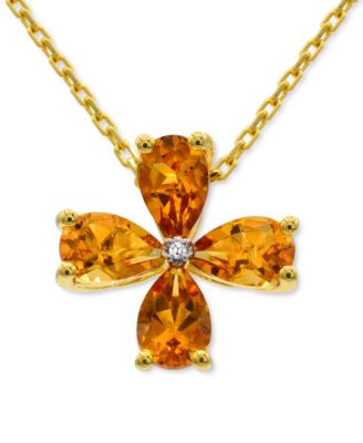 Macy's - Citrine (1-1/4 ct. t.w.) & Diamond Accent Clover 18" Pendant Necklace in 14k Gold-Plated Sterling Silver