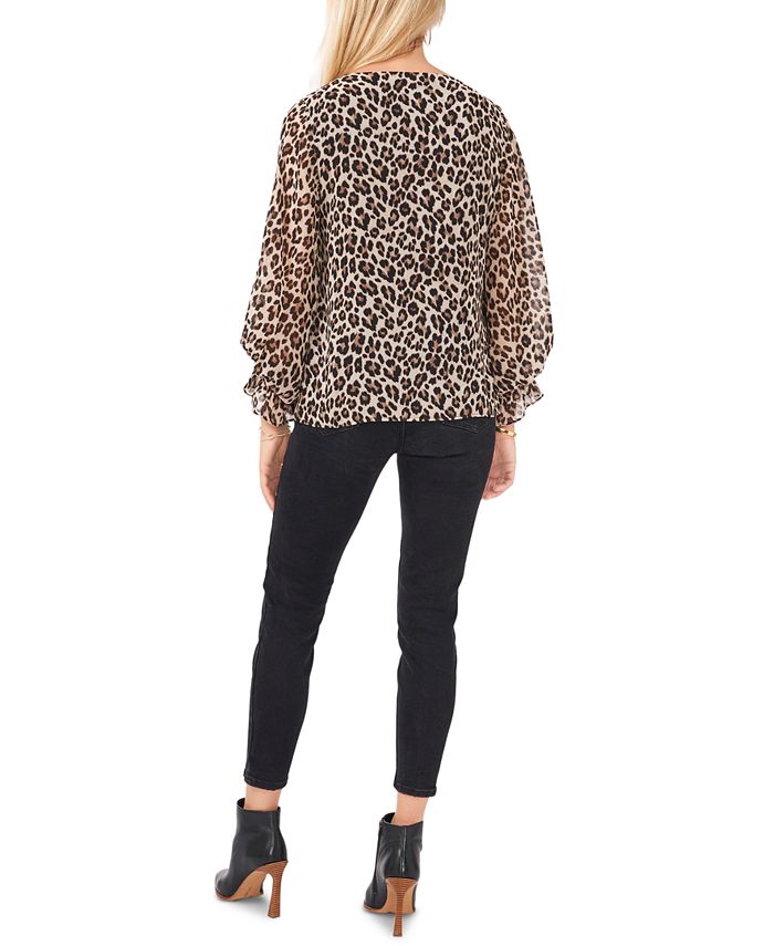 Vince Camuto Leopard-Print Smocked-Cuff Top - Macy's