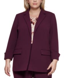 Plus Size Open-Front Roll-Cuff Jacket