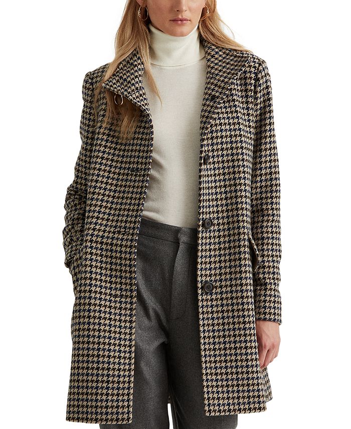 Lauren Ralph Lauren Houndstooth Buckle-Collar Coat, Created for Macy's ...