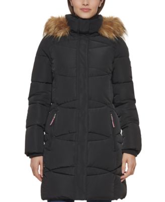 tommy hilfiger faux fur trim hooded puffer jacket