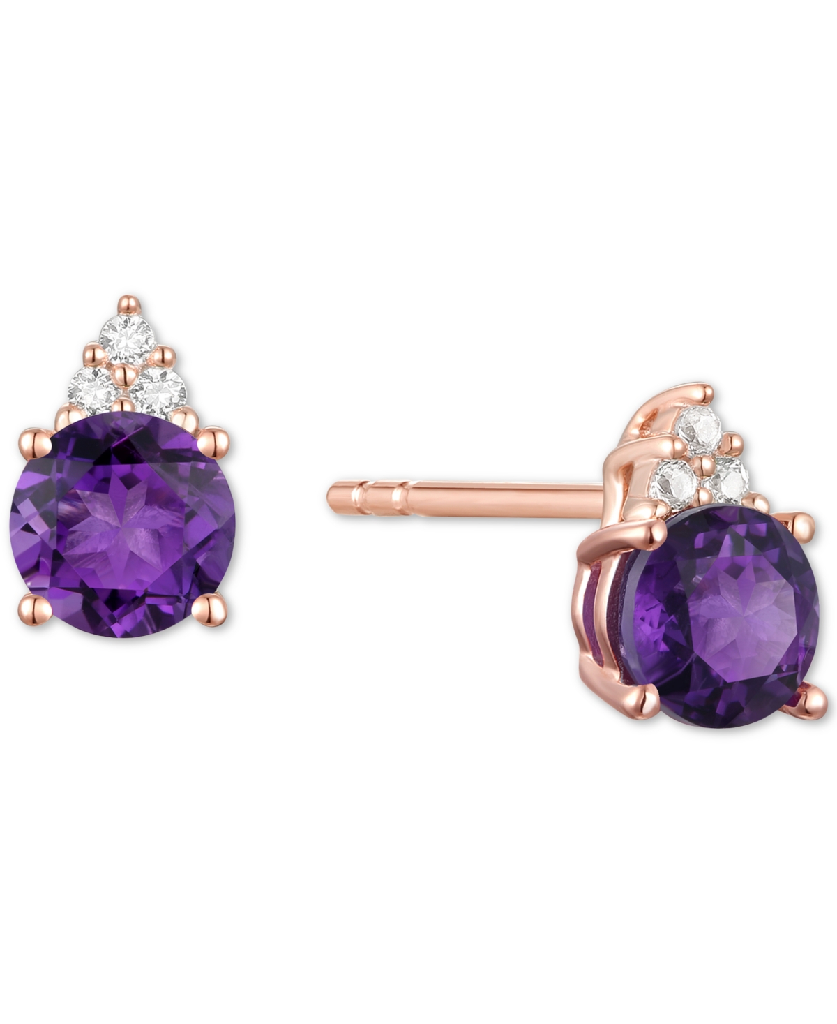 Macy's Gemstone & Diamond Accent Stud Earrings In Amethyst With 14k Rose Gold