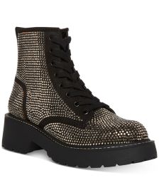 Carra Lace-Up Rhinestone Combat Boots