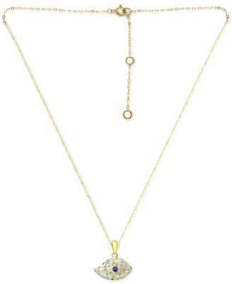 Lab-Grown Blue Sapphire Evil Eye Filigree Pendant Necklace, 16" + 2" extender, Created for Macy's