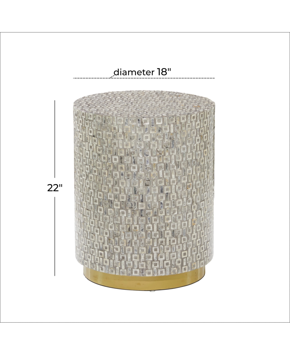 Rosemary Lane Mother of Pearl Drum Accent Table with Linear Mosaic Pattern and Gold Base