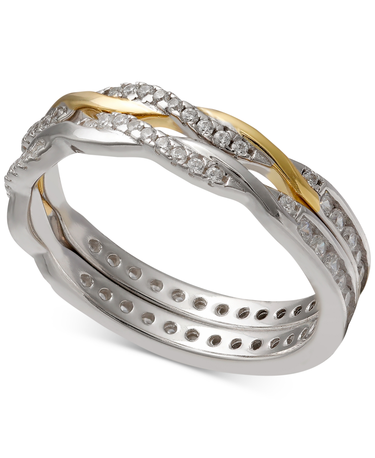 Giani Bernini 2-Pc. Set Cubic Zirconia Twisted Stack Bands & 14k Gold-Plate, Created for Macy's - Sterling Silver/14k Gold Plate