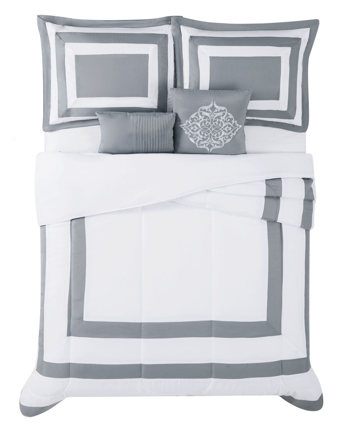 London Fog Rayne's Hotel 5 Piece Comforter Set, King In White,gray