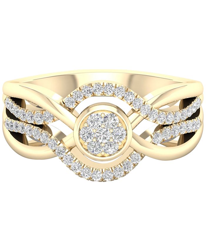 Macy's Diamond Wavy Crossover Cluster Ring (1/3 ct. t.w.) in 10k Gold ...