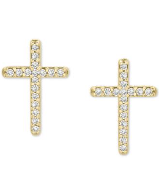 Diamond Cross Stud Earrings (1/10 ct. t.w.) in 14k Gold or 14k white gold, Created for Macy's