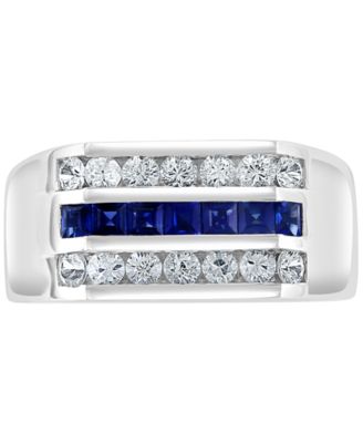 EFFY&reg; Men's Blue Sapphire (7/8 ct. t.w.) & White Sapphire (1-1/4 ct. t.w.) Ring in Sterling Silver