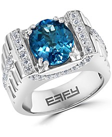 EFFY® Men's Blue Topaz (6-1/2 ct. t.w.) & White Topaz (1/2 ct. t.w.) Ring in Sterling Silver