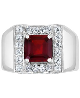 EFFY&reg; Men's Rhodolite Garnet (3 ct. t.w.) & White Sapphire (1-3/8 ct. t.w.) Ring in Sterling Silver