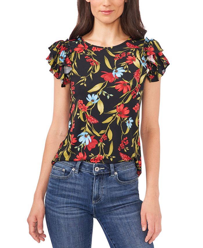 CeCe Ruffled Flutter-Sleeve Top - Macy's
