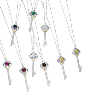 Lab-Grown Garnet (5/8 ct. t.w.) & Diamond Accent Key 18" Pendant Necklace in Sterling Silver & 10K Gold