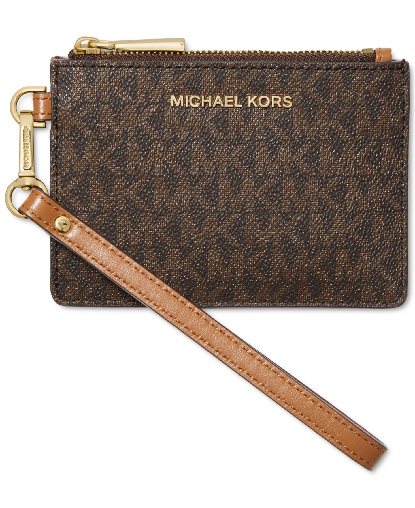 Женский маленький кошелёк для монет Michael Kors Jet Set с логотипом, цвет: Коричневый / Золотой — фото 1